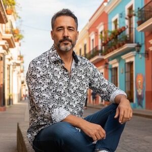 Eight X Premium Mens Slim Fit Skull Floral Print Button Up Shirt XL White Black